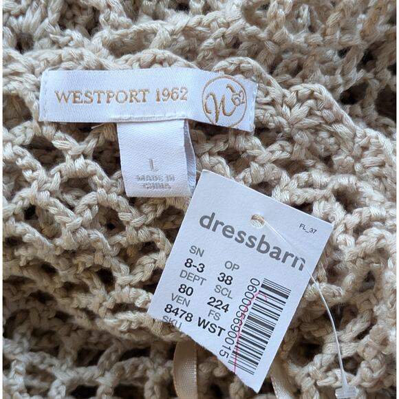 New Westport 1962 Crochet Tunic Top Large Beige Open Knit Boho Coastal Festival - Picture 9 of 11